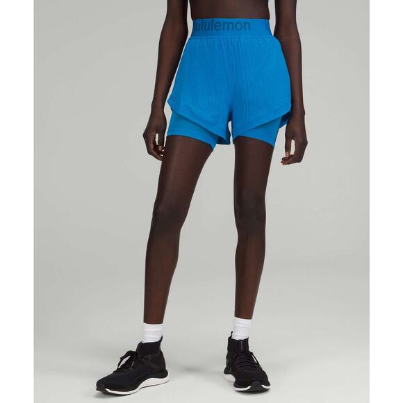 Lululemon Blue Crinkle High Rise Shorts Size 4 Women's Lined Athletic - Picture 3 of 14